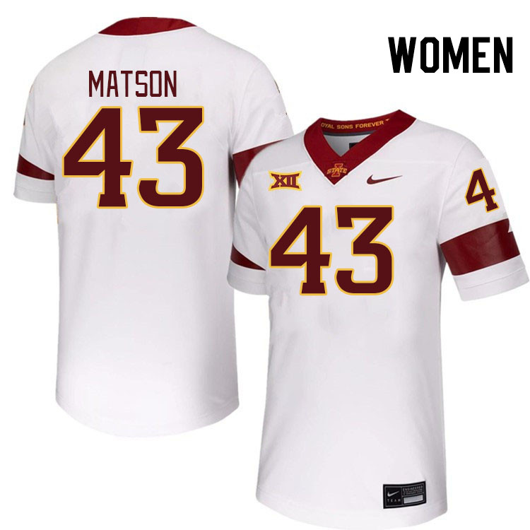 Women #43 Caden Matson Iowa State Cyclones College Football Jerseys Stitched-White